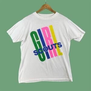 Vintage 90s Girl Scouts T Shirt One Size Adult 42" Chest Neon Grungecore Indie